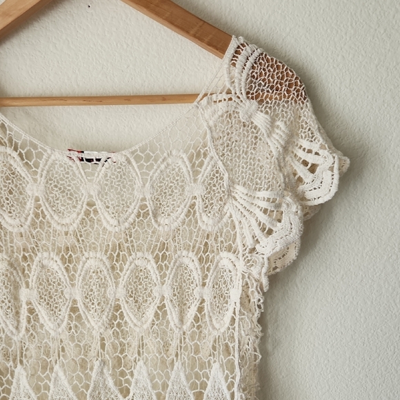 Vivid Collection Elegant Lace Crochet Short Sleeve Blouse in Cream Sz M Cottage - Picture 7 of 15